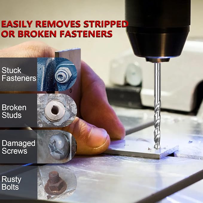26-Piece Screw & Drill Bit Set, Multi-Spline & Bolt Extractors, Spiral Extractor for Broken Studs & Fittings