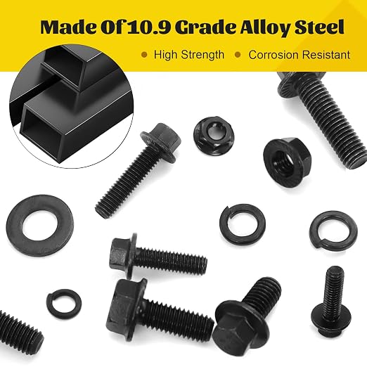 164PCS M8 Flange Head Bolt Assortment Kit,M8-1.25 x 16/20/25/30 mm Metric Flange Hex Bolts Nuts Washers Assorted,10.9 Black Zinc Galvanized