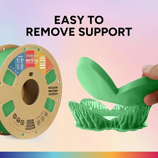 OVERTURE Matte PLA 1.75mm, Low Warp & Smooth Finish 3D Printer Filament | Frosted Matt Finish Hides Layer Lines, 1kg Spool (2.2lbs) Cardboard Spool, Fit Most FDM Printer (Matte Green)