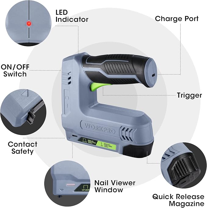 WORKPRO Electric Staple Gun, 2-in-1 Brad Nailer Electric with 2000PCS Staples Nails & USB Charger, 3.6V Staple Gun for Upholstering, Crafts, Carpentry, DIY, Grey