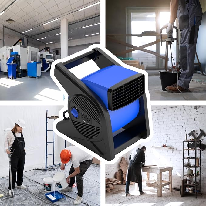 shinic 15" Utility Pivoting Blower Fan, Portable High Velocity Floor Blower with 2 120V Outlets, 3 Speeds Utility Fan Air Mover, Ideal for Work Shop Garage Gym Jobsite, Floor & Carpet Drying Use(Blue)