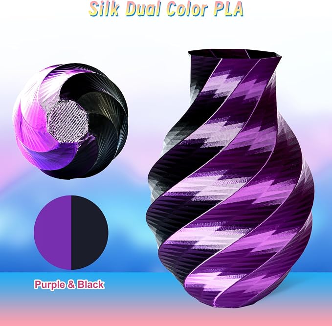 ERYONE PLA Filament 3D Printer Filament Multicolor 1.75mm +/- 0.03mm, PLA Filament 250g Spool, Silk Dual Color Black Purple