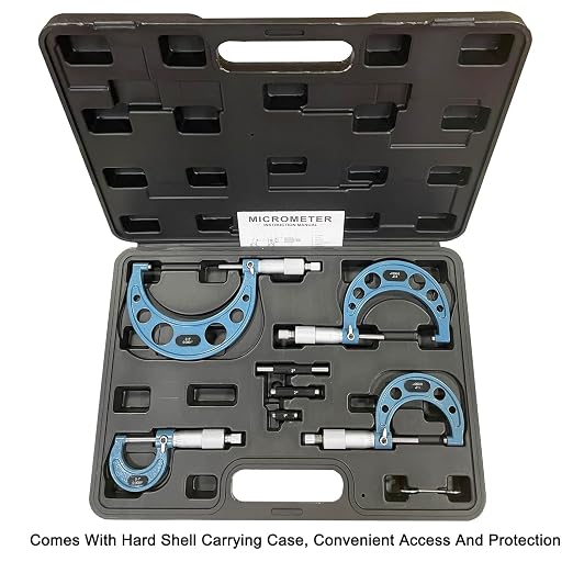 Outside Micrometer Set, MFQNENLK 0-4" Precision Machinist Tools 0.0001in Accuracy, Micrometer Measuring Tool Set, Alloy Precision Micrometer with Fitted Case (4Pcs Set)