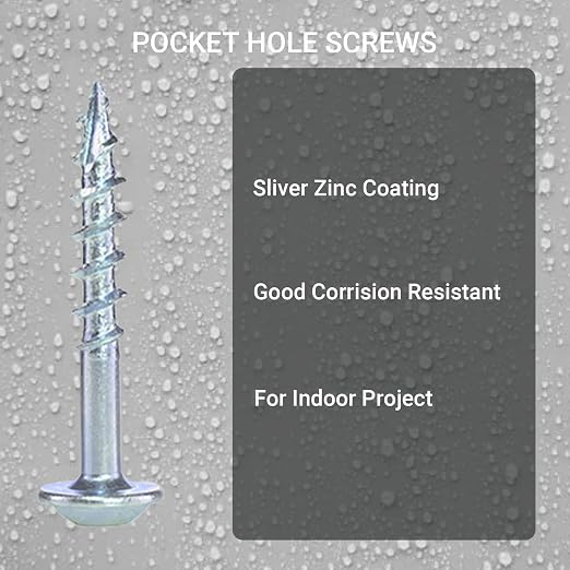600-Pack #8 x 1-1/4" Interior Pocket Hole Screws – Coarse Thread, Square Drive, Washer Head, Zinc Plated – Includes 150mm Drive Bit