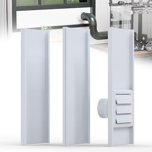 Window Vent Kit with Louvered Vent Cover Fit for 3" and 4" Vent Hose, Adjustable Window Seal Panels for 3"/4" Exhaust Ventilation Duct of Laser Engraver/3D Printer Enclosure, Dryer