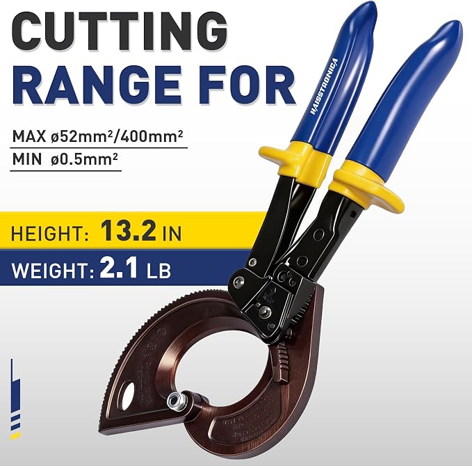 haisstronica Ratchet Cable Cutters,Heavy Duty Wire Cutters for Cutting Electrical Copper & Aluminum Cable Wire Up to 400mm²(750 Kcmil)