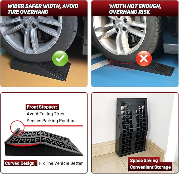 ROBLOCK Car Ramps for Lift and Vehicle Maintenance, Portable Low Profile Car Ramps for Garage, Heavy Duty Tire Ramps with 2.6" Lift Height for Low Chassis Cars and Support Jack, 17.5"x10"x3.14", 2 PCS