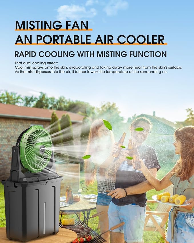 Ausic Portable Misting Fan, 9L 10-inch Outdoor Mist Fans for Outside Patios Cooling, 30000mAh Rechargeable Battery Fan with Water Box, 3 Strong Winds, 3 Spray Mister, Camping/Beach Summer Essentials