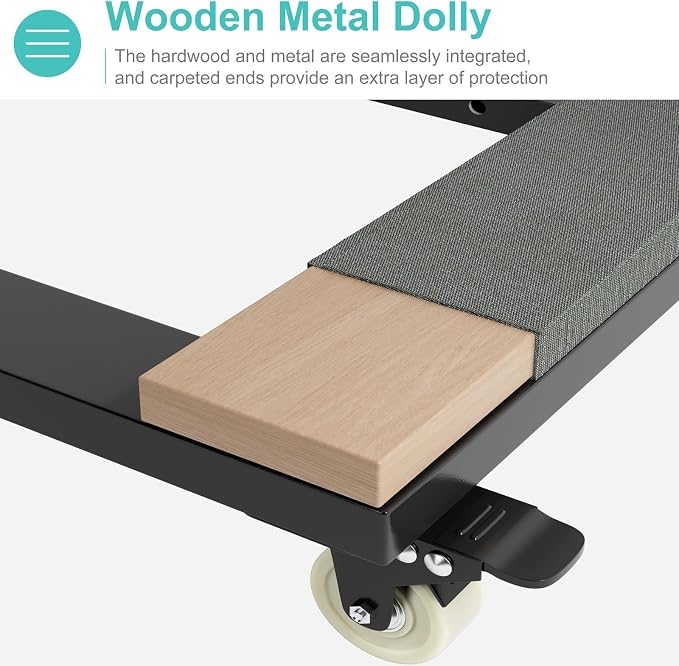 Heavy Duty Adjustable Furniture Moving Dolly - Furniture Movers with 4 Swivel Casters Wheels, Small Wood & Metal Floor Flat Dollies Cart, Set of 2