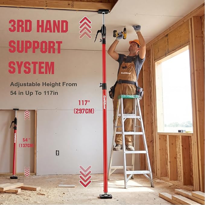 Cabinet Jacks for Installing Cabinets Heavy Duty Third Hand Support Pole Drywall Lift Premium Dust Barrier Poles Telescopic Adjustable 4-Pack