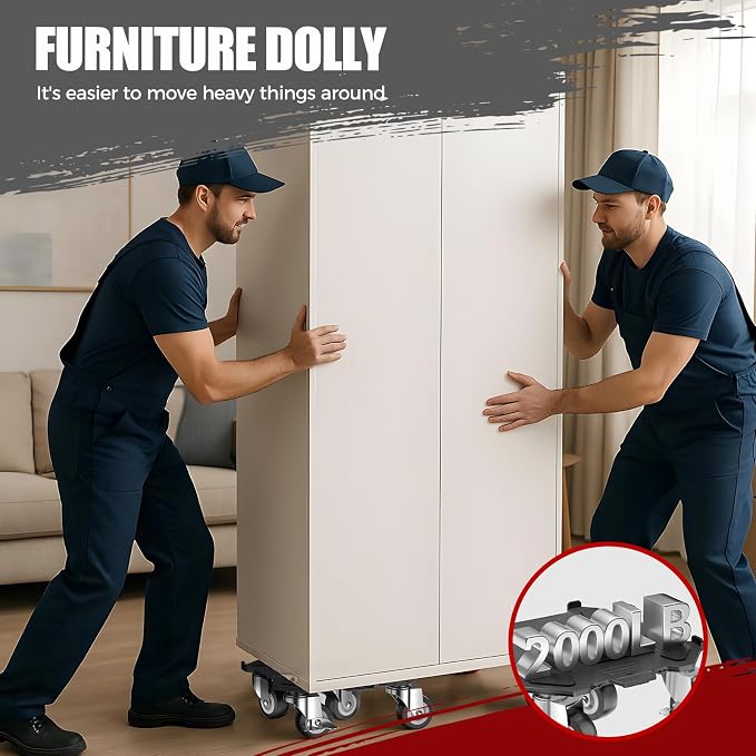 Upgraded Furniture Dolly Movers 5 Wheel Heavy Duty 2000LBS Capacity Carbon Steel Panel 360° Rotating Casters Furniture Slider for Sofa Refrigerator Piano (Black, 6in)