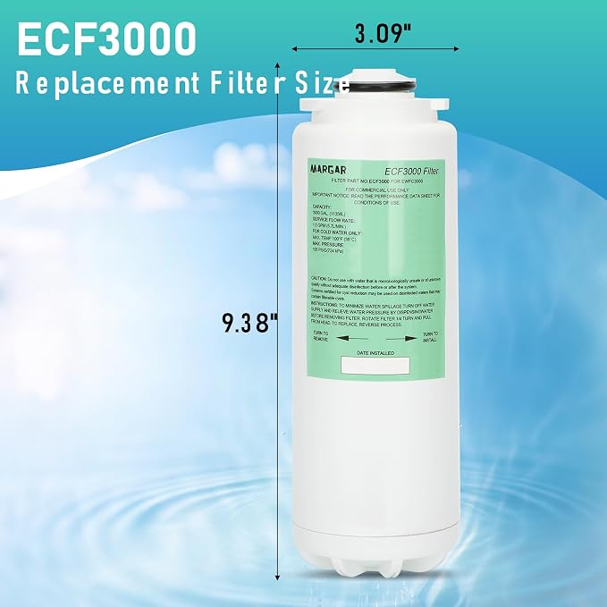 ECF3000 Filters, Compatible with Elkay ezH2O WaterSentry Plus Replacement, High Capacity 3000 Gallons for Built-in Elkay Water Dispenser 51300C ECF3000 ERF750 Filters Replacement (No Chip) 3 Packs