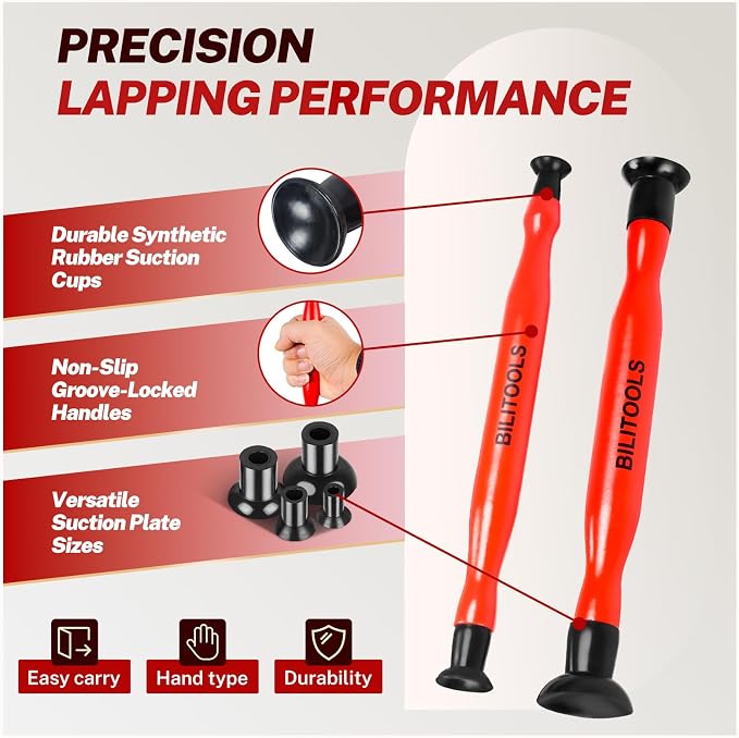 BILITOOLS 2PCS Valve Lapping Kit with 8 Suction Plates 4 Size, Valve Grinding Tool for Engine Maintenance (Red)