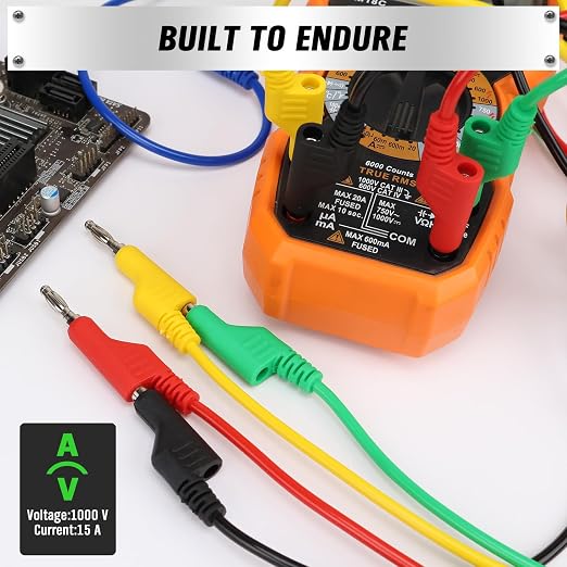 SWANLAKE 5-Piece Dual-Ended Banana Plug Test Leads, 1000V 15A 3.5ft/1M Multimeter Electrical 4mm Banana-Plug, Flexible Copper Banana Cable, Electrical Test Wires