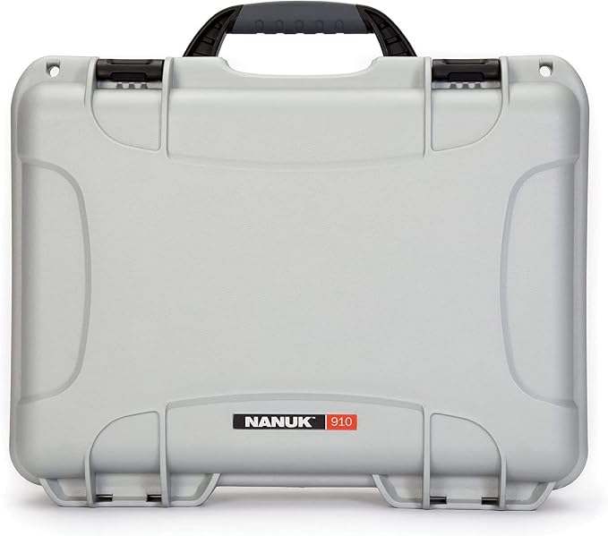 NANUK 910 Waterproof Hard Case with Foam – 14.3” x 11.1” x 4.7”, Protective Case for Camera, Electronics & Gear – Impact-Resistant, Dustproof, Airline Carry-On Approved – Made in Canada, Silver