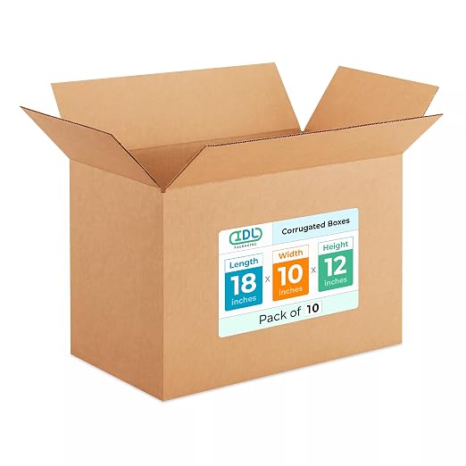 Medium Shipping & Moving Boxes 18x10x12 inches (10-Pack) - Extra Strength 200 lb vs Regular - USA-Made Corrugated Durable Moving Boxes - Heavy Duty Box - Cardboard Moving Box by IDL Packaging
