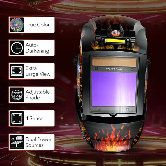 TRQWH Auto Darkening Welding Helmet Large Viewing True Color Solar Powered Welding Hood & Welding Backpack for Men Waterproof Reinforced Bottom Large Capacity