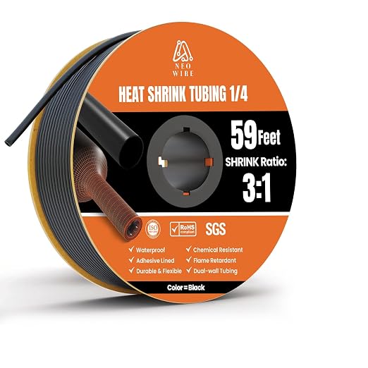 Heat Shrink Tubing 1/4" (6.4mm), 3:1 Ratio Shrink Tube Industrial and Marine Grade, Dual Wall Adhesive Lined Wire Shrink Wrap Tubing, 59 Feet Roll