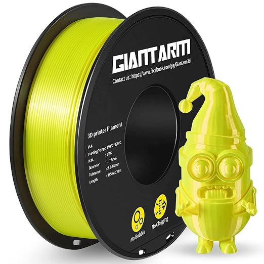 GIANTARM 3D Printer Filament, Silk Yellow Pla Filament, 1Kg(2.2lbs) Spool, 1.75mm Dimension Accuracy +/- 0.03mm, 3D Printing Filament