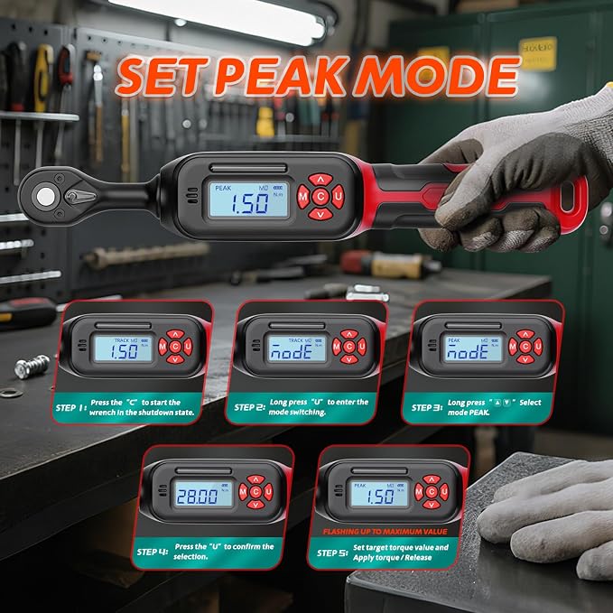 1/4" Digital Torque Wrench, 1-20 N.m / 0.7-15 Ft.lb, ±2% | Precision You Can Trust, Triple Warning Protection, Dual Measurement Modes, Easy-to-Read LED Display, 4 Units for Mechanics