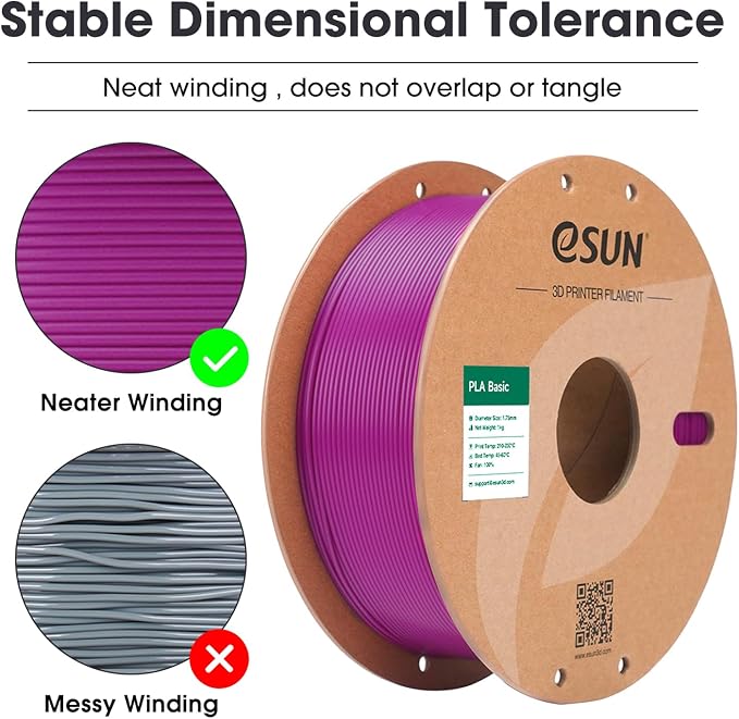 eSUN PLA Basic Filament 1.75mm, 3D Printer Filament High Speed PLA for Fast Printing, 1KG Spool (2.2 LBS) 3D Printing Filament for High Speed 3D Printers, Purple