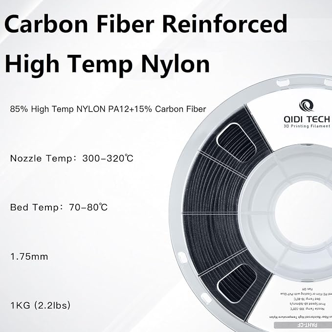R QIDI TECHNOLOGY PAHT-CF Carbon Fiber high Temperature Nylon Filament 1.75mm,1Kg Spool 3D Printing Filament, high Strength, high Precision，Black