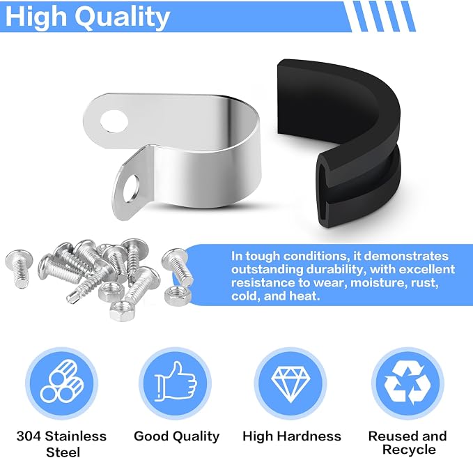 151PCS Cable Clamps Assortment Kit, 10 Sizes-1/4 5/16" 3/8" 1/2" 5/8" 3/4" 1" 1-1/4" 1-1/2" 1-3/4" 304 Stainless Steel Pipe Clamp with 2 Kinds of Screws for Hose,Tube,Automotive,Fuel Line