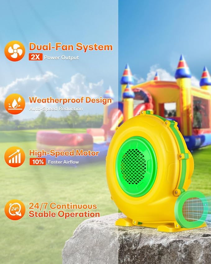 750W Bounce House Blower for Inflatables, 1HP Air Blower for Outdoor Bounce House, Water Slides, Air Sofa, Paint Booth and Other Suitable Outdoor inflatables Electric Air Pump Fan