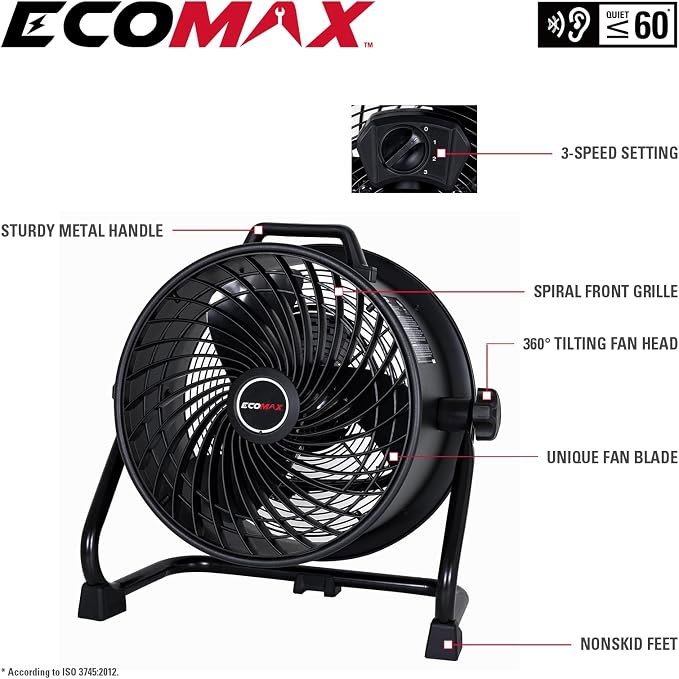 ECOMAX 16 Inch High Velocity Industrial Fan Portable Heavy Duty Drum Fan Metal Shop Fan with 3-Speed 360° Tilting, Floor Fans for Warehouse Workshop Garage, ETL Listed, EMF101618D