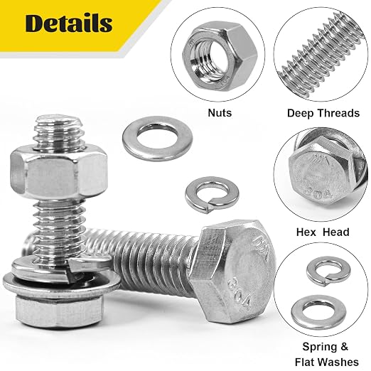 224PCS 1/4''-20 Hex Bolts and Nuts Assortment Kit,1/4-20 x 1/2'', 3/4'', 1'', 1-1/2'', 2'', 2-1/2'', 3'' SAE Stainless Steel Bolts Nuts and Washers Assorted Set, Fully Threaded