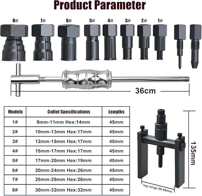 LainKeen 12pcs Motorcycle Blind Hole Collet Bearing Puller Set Internal Extractor Kit with Slide Hammer 2-Jawed Puller and Expandable Collets 8-32MM Pilot Inner Bearing Removal Tool