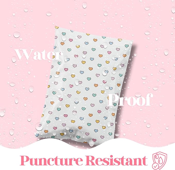 Pretty Package Store Designer Poly Mailers 14.5x19, Preppy Hearts, 100 Pack | Heavy Duty, Waterproof, Self Seal, Tear Resistant, Shipping Bags for Small Business Packaging, Bulk Mailing Envelopes