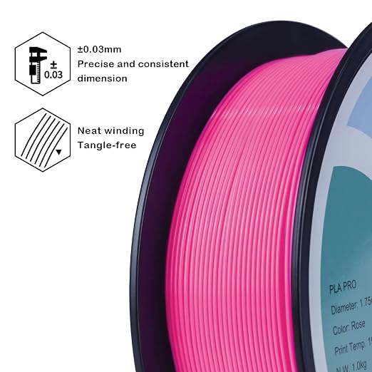 ZIRO PLA Filament 1.75mm, Pure Color 3D Printer Filament, PLA PRO Basic Color Series 1.75MM 2.2lbs Spool, Fit for Most FDM Printers, Rose