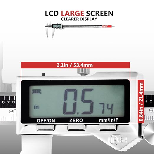 Rechargeable Caliper 12 inch, Stainless Steel Vernier Micrometer Measuring Tool with Large LCD Display
