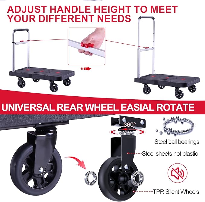 Folding Hand Truck Portable Trolly,Platform Transport Hand cart with 330lbs Capacity Practical handling Tools for Household Industrial Black