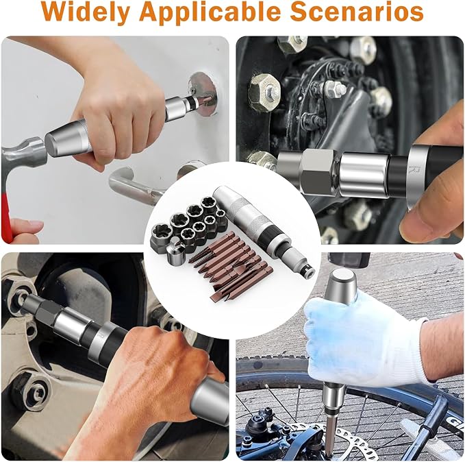 12PCS 3/8" Hand Manual Impact Driver and 8PCS 3/8" Bolt Extractor, XEWEA Reversible Impact Screwdriver Slotted,Phillips,Hexagonal Bit, for Removing & Fasteners Damaged, Rusted Screw Bolt