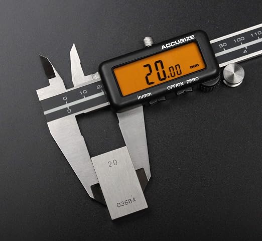 Accusize Industrial Tools Digital Caliper, 0-8'' / 0-200 mm by 0.0005''/0.01 mm Resolution, Metric/Imperial, Yellow LCD,1110-1828 | 200 mm/8 in Range, 0.01 mm/0.0005 in Resolution, ±0.03 mm Accuracy, Metric/Inch, Yellow LCD