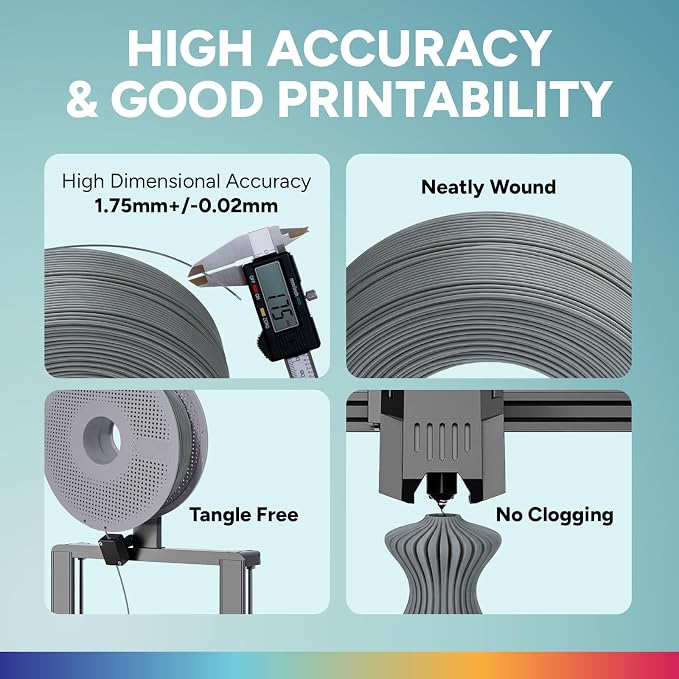 OVERTURE High Speed PLA Filament Refill 1.75mm, Rapid PLA Spoolless 3D Printing Filament, 1kg (2.2lb) Refilament for Bambu Lab, Accuracy +/- 0.02mm, Fit Most FDM Printers (Light Grey)