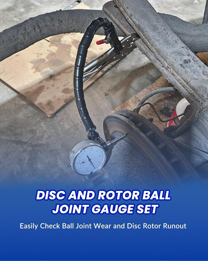 Disc Brake Rotor Gauge Ball Joint Prop Shaft Runout Flatness Measure Tool Clamping Dial Indicator Set with Dial Indicator Gauge, 7 in Locking Pliers and 360° Flexible Stem Holder, Dial Gauge Set