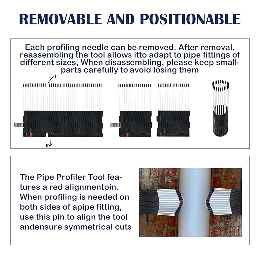 Multi Surface Pipe Profiling Tool, Pipe Cutting Template Multi Functional Shape Duplicator, Lightweight and Wear-Resistant Fiberglass Material for Tiles Floors DIY Pro Plumbing (0-8" Pipes)