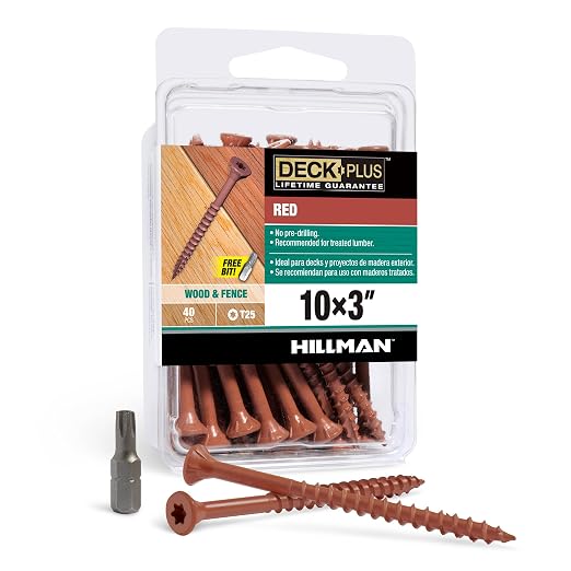 Deck Plus 3 Inch Epoxy Coated Exterior Wood and Fence Screws #10 x 3 Torx/Star Drive Included Coarse Thread, Outdoor Rust Resistant Decking Screw, Red, 40 Pieces | 42600