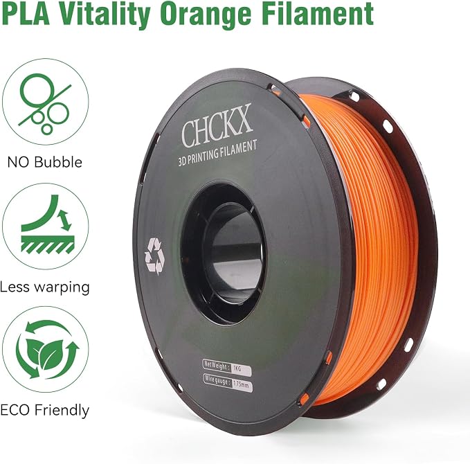 PLA 3D Printer Filament, Dimensional Accuracy +/- 0.03 mm, 1kg Spool(2.2lbs), 1.75 mm Fit for Most 3D Printers,Orange