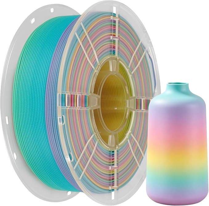 Kingroon 3D Printer Filament Matte Rainbow PLA Filament 1.75mm 3D Printing Filament 1kg Dimensional Accuracy ±0.02mm,Fit Most 3D Printers