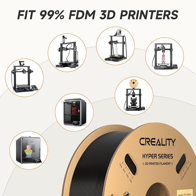 Official CREALITY Hyper PLA Filament 1.75mm Black 2KG, 30-600mm/s High Speed PLA 3D Printer Filament, 2 Pack 1kg Spool(2.2lbs) PLA, Dimensional Accuracy +/-0.02mm, Fit Most FDM 3D Printer