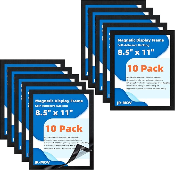 Magnetic Sign Holder 8.5 x 11-10 Pcs Double Sided Magnetic Frames for Refrigerator Reusable Adhesive Frames for Walls Window Door Sign Holder PVC Magnetic Picture Frame Document Holder