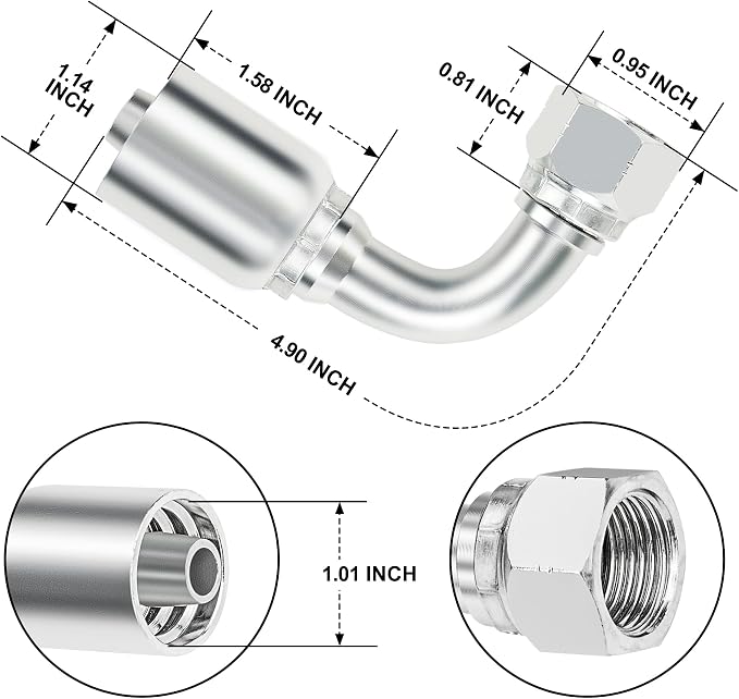 1/2'' Hydraulic Fittings 90 Degree, 1/2'' JIC × 1/2'' Hose, Size #08 Single Wire Hydraulic Hose Repair Kit, 10PCS