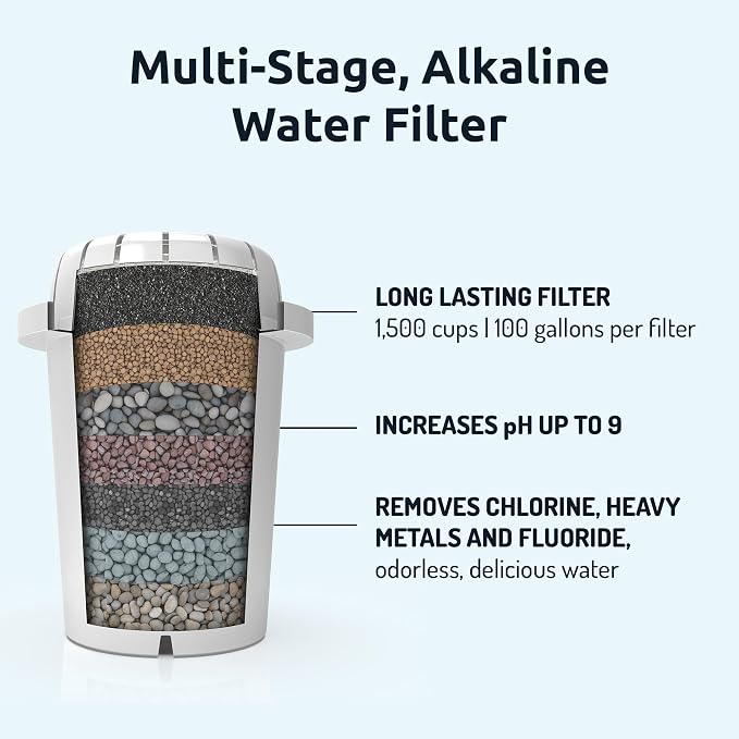 Invigorated Water PH001 Alkaline Water Filter Replacement for Pitchers & Dispensers, BPA-Free, Reduces Chlorine, Copper & Heavy Metals, Raises pH, 96 Gallons/Filter (1-Pack, White)