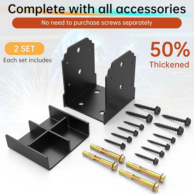 4X4 Post Base for Concrete, Heavy-Duty Post Deck Base Anchor for 3.5x3.5 Wood, Capacity: 10,000 Lbs , Post Base Holder for Deck Gazebo Pergola Porch, Includes Fastener & Screw (2 Pack)