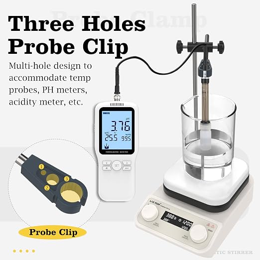 LAB FISH HS6C Magnetic Stirrer Hot Plate, 280℃ 200-1500RPM | 5.2 inch square ceramic hot plate, 3L, digital control, external temp probe, stand & stir bar for lab