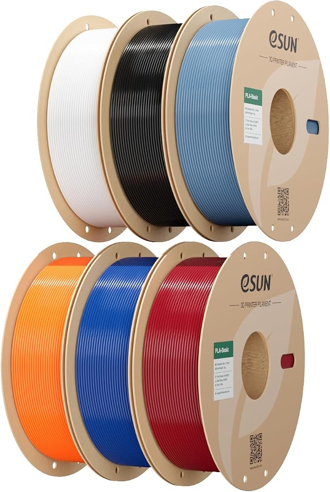 eSUN PLA Basic Filament 1.75mm 1KG*6 Bundle Set, 3D Printer PLA Filament Cardboard Spool, Fits for Most FDM 3D Printers, Basic 6 Colors